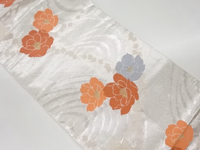 リサイクル　流水に花々模様織出し名古屋帯